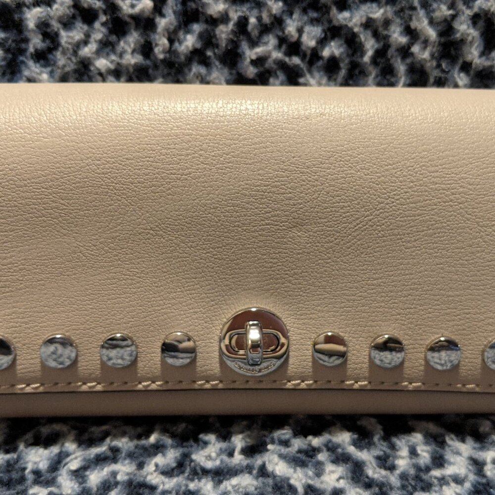 Michael Kors Rivington Stud Large Leather Wallet cement & Silver Hardware NWT